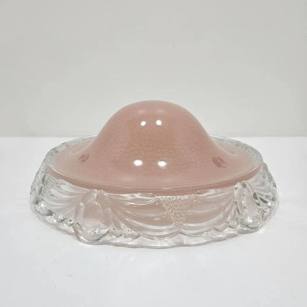 Art Deco Pink Glass Ceiling Light Fixture Cover Three Hole Vintage Mid Century